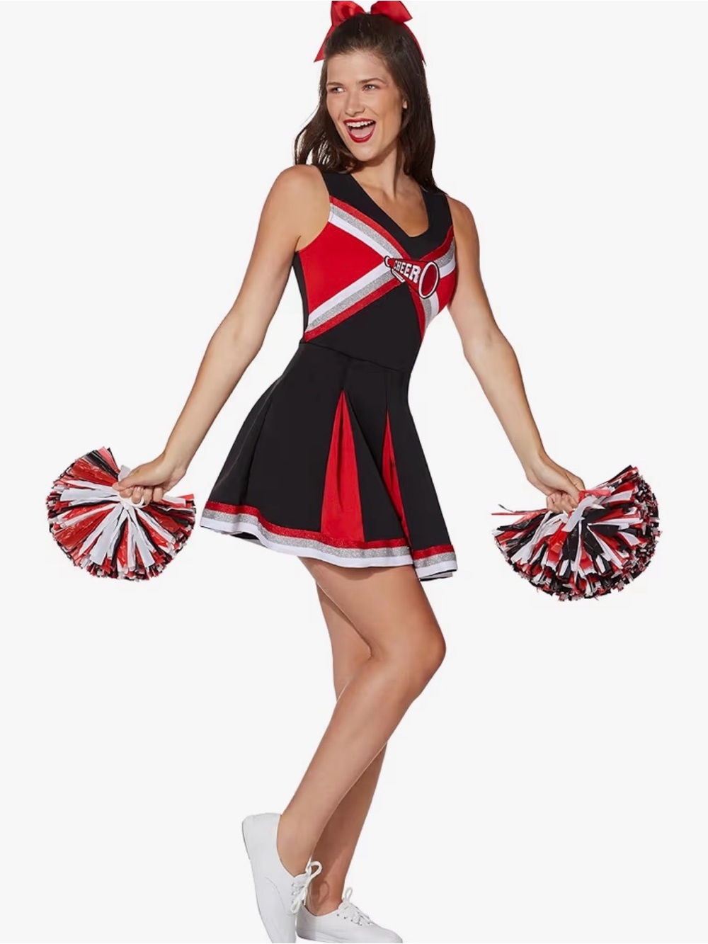 NWT Spirit Halloween Adult Black and Red Cheerleader Uniform Costume Cheer outfi